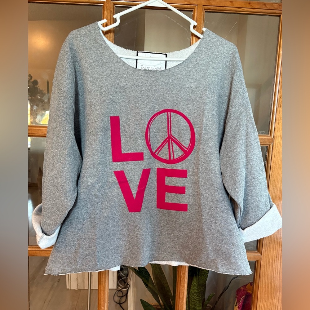 Off the shoulder grey Love and Peace sweatshirt